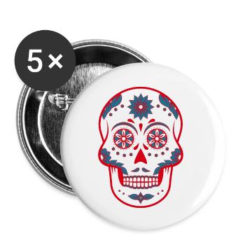 Sugar Skull / Totenkopf - Buttons klein 25 mm (5er Pack) - Weiß - Vorne