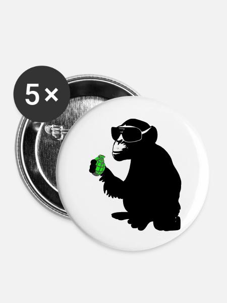 affe mit handgranate - Buttons klein 25 mm (5er Pack) - Weiß