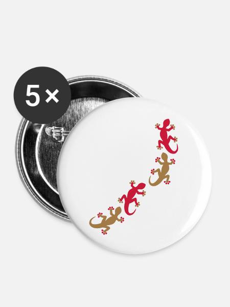 Vier Geckos 2c - Buttons klein 25 mm (5er Pack) - Weiß