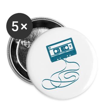 Kassette Blau - 80s Tape - Buttons klein 25 mm (5er Pack) - Weiß - Vorne