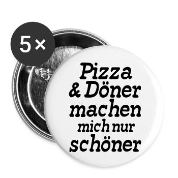 Pizza und Döner Fast Food Fun lustig Geschenk - Buttons klein 25 mm (5er Pack) - Weiß - Vorne