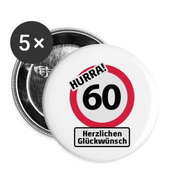 Hurrah 60 Birthday - Congratulations | - Buttons small 1''/25 mm (5-pack) - white - Front
