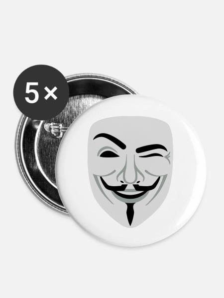 Fun Guy Fawkes Anonymous - Buttons klein 25 mm (5er Pack) - Weiß