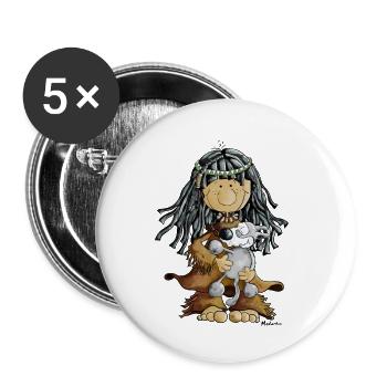 Fille indienne et le loup - tee shirt - Lot de 5 petits badges (25 mm) - blanc - Devant