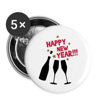 Happy new year - Bonne année - Lot de 5 petits badges (25 mm) - blanc - Devant