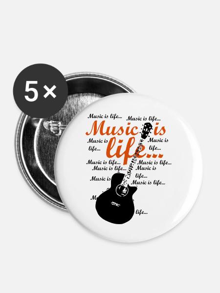 Music is life - Buttons klein 25 mm (5er Pack) - Weiß