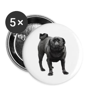 Pug noir - Lot de 5 petits badges (25 mm) - blanc - Devant