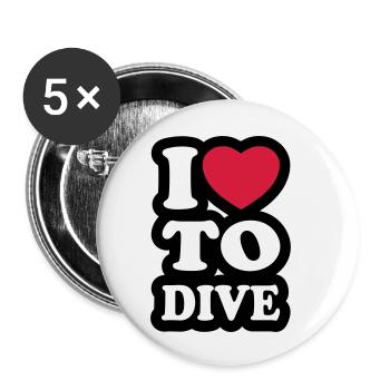 I love to dive - J'aime plonger - Lot de 5 petits badges (25 mm) - blanc - Devant