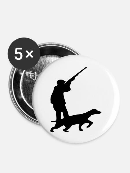 Jäger Jagd Hund - Buttons klein 25 mm (5er Pack) - Weiß