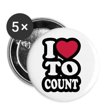 I love to count - J'aime compter - Lot de 5 petits badges (25 mm) - blanc - Devant