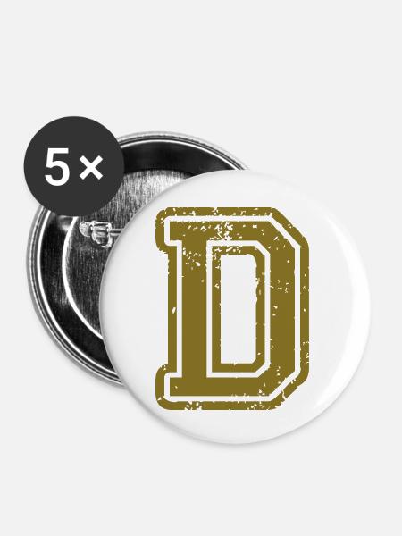 D - Buchstabe - Buttons klein 25 mm (5er Pack) - Weiß