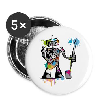Roboter mit einem Pinsel - Buttons klein 25 mm (5er Pack) - Weiß - Vorne