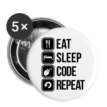 eat sleep code - Lot de 5 petits badges (25 mm) - blanc - Devant