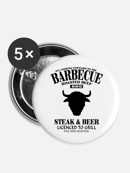 Grillen - Barbecue - Buttons klein 25 mm (5er Pack) - Weiß