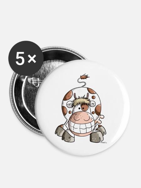 Grinse Kuh - Buttons klein 25 mm (5er Pack) - Weiß