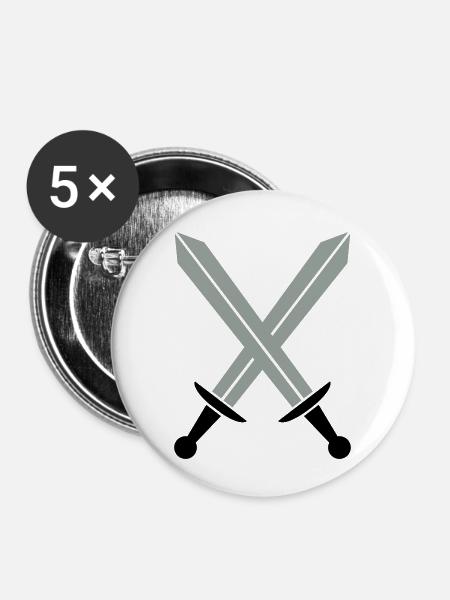 Gekreuzte Schwerter - Buttons klein 25 mm (5er Pack) - Weiß