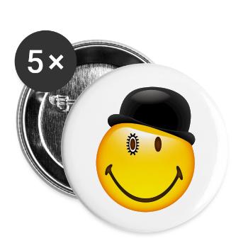 Smiley Glossy Bowler Hat - Buttons small 1''/25 mm (5-pack) - white - Front