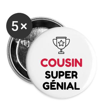 Onkel / Tante / Vetter / Cousin / Kusine - Buttons klein 25 mm (5er Pack) - Weiß - Vorne