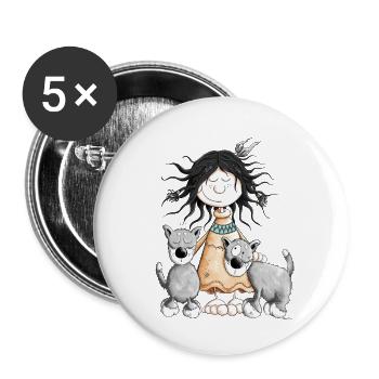 Fille indienne avec des amis de loup - Lot de 5 petits badges (25 mm) - blanc - Devant