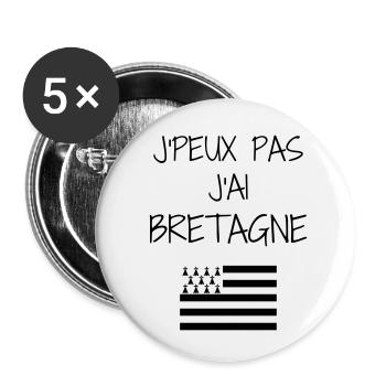 Bretagne / Breton / Bretonne / BZH / Breizh - Lot de 5 petits badges (25 mm) - blanc - Devant
