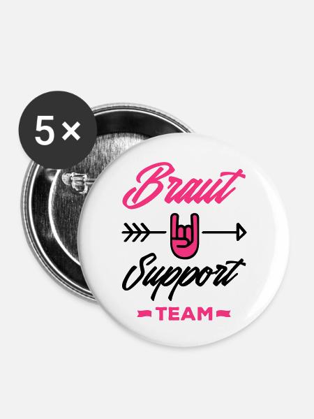 braut support team - Buttons klein 25 mm (5er Pack) - Weiß