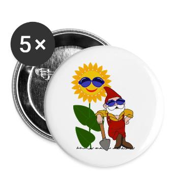 Gartenzwerg, Sonnenblume, Sonnenbrille - Buttons klein 25 mm (5er Pack) - Weiß - Vorne