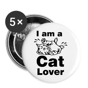 Amant de chat / amoureux de chat - Lot de 5 petits badges (25 mm) - blanc - Devant