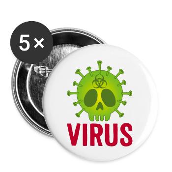 Tête de mort virus - Lot de 5 petits badges (25 mm) - blanc - Devant