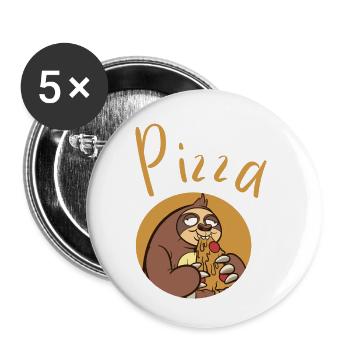 Lustiger Sloth mit Pizza - Buttons klein 25 mm (5er Pack) - Weiß - Vorne