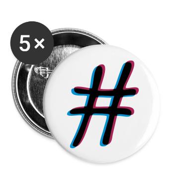 3D Effekt Hashtag - Buttons klein 25 mm (5er Pack) - Weiß - Vorne