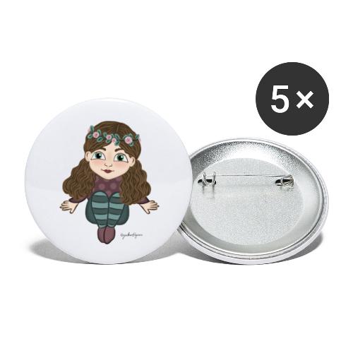 Mädchen mit Blumenkranz - Buttons klein 25 mm (5er Pack)