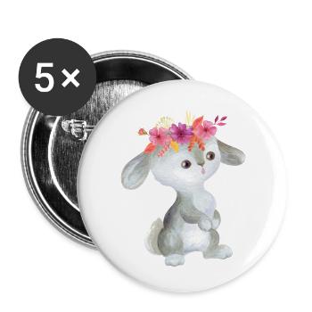 Tierkind Tier Baby Blumenkranz Kinder Wald Hasen - Buttons klein 25 mm (5er Pack) - Weiß - Vorne