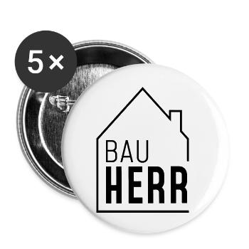 Bauherr mit Haus - Buttons klein 25 mm (5er Pack) - Weiß - Vorne