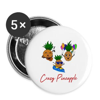Crazy Pineapple / Sommer / Crew / Sprüche / Ananas - Buttons klein 25 mm (5er Pack) - Weiß - Vorne