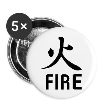 Kanji de feu avec le texte - Lot de 5 petits badges (25 mm) - blanc - Devant