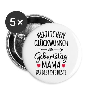 Beste Mama Geburtstag Mutter Geschenk Glückwunsch - Buttons klein 25 mm (5er Pack) - Weiß - Vorne
