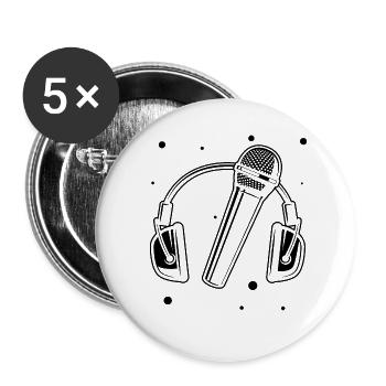 casque microphone scène chanteur musique - Lot de 5 petits badges (25 mm) - blanc - Devant