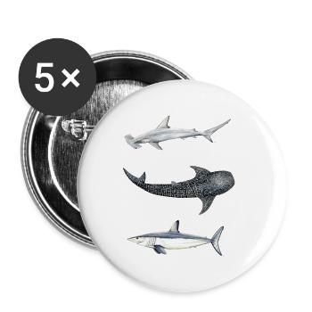 Trio of sharks: hammerhead shark, whale, mako - Buttons small 1''/25 mm (5-pack) - white - Front