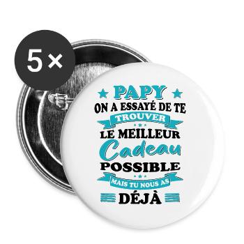 Papy Grand père Fête Des Pères Cadeau Anniversaire - Lot de 5 petits badges (25 mm) - blanc - Devant