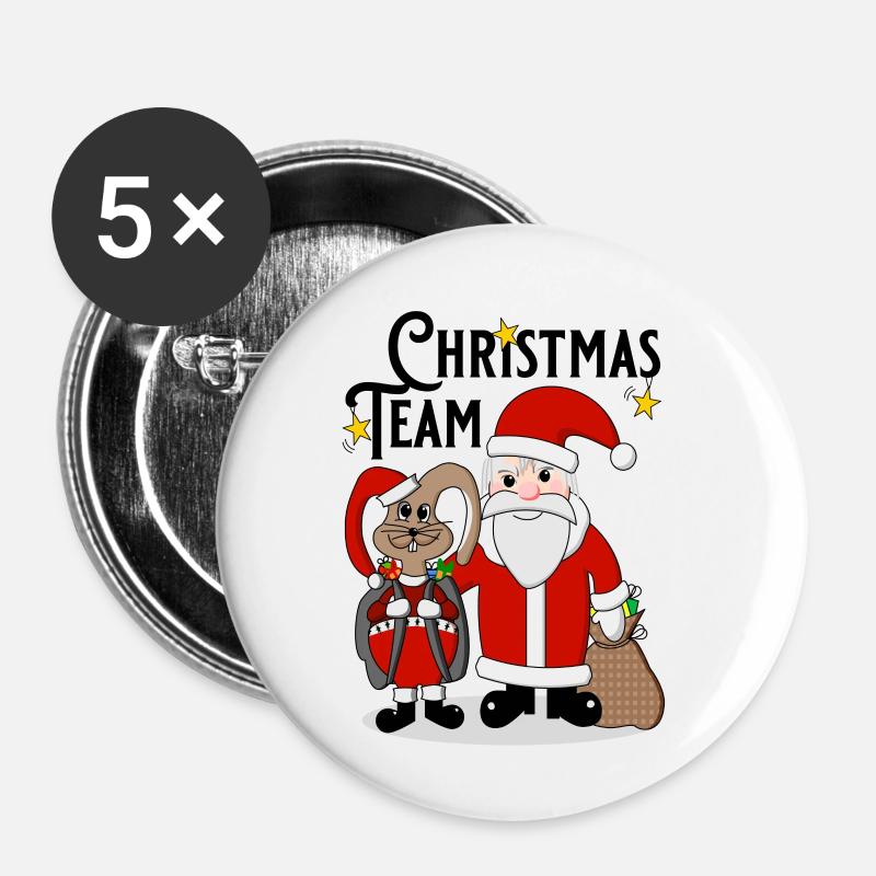 Équipe de Noël - Lot de 5 petits badges (25 mm) - blanc