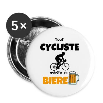 Tout cycliste mérite sa biere cadeau - Lot de 5 petits badges (25 mm) - blanc - Devant