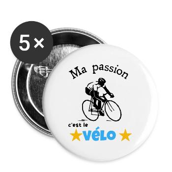 Ma passion c'est le vélo cadeau - Lot de 5 petits badges (25 mm) - blanc - Devant