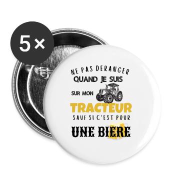 Ne pas déranger tracteur sauf pour biere cadeau - Lot de 5 petits badges (25 mm) - blanc - Devant