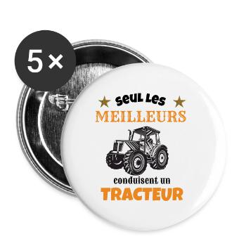 Seul les meilleurs conduisent un tracteur cadeau - Lot de 5 petits badges (25 mm) - blanc - Devant