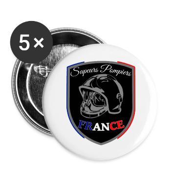 Firefighter blue white red France pennant BLACK - Buttons small 1''/25 mm (5-pack) - white - Front