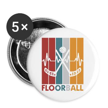 Floorball Unihockey Hockey Herzschlag Pulsschlag - Buttons klein 25 mm (5er Pack) - Weiß - Vorne
