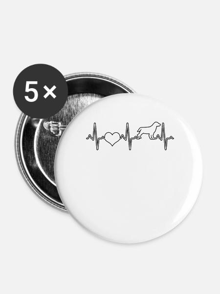 Hund Herzschlag - Buttons klein 25 mm (5er Pack) - Weiß