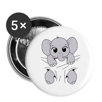 Baby Elefant Tier Elefantenbaby tragen Babyelefant - Buttons klein 25 mm (5er Pack) - Weiß - Vorne