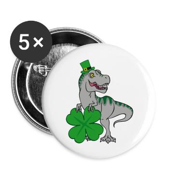 T-Rex de la Saint-Patrick avec feuille de trèfle et chapeau - Lot de 5 petits badges (25 mm) - blanc - Devant