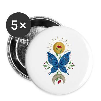 Blue Butterfly | Sun and Moon | Nature - Buttons small 1''/25 mm (5-pack) - white - Front